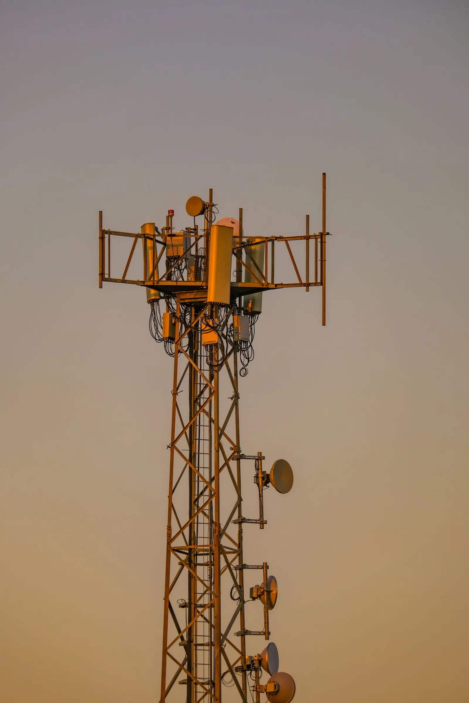Telecommunications tower at dusk